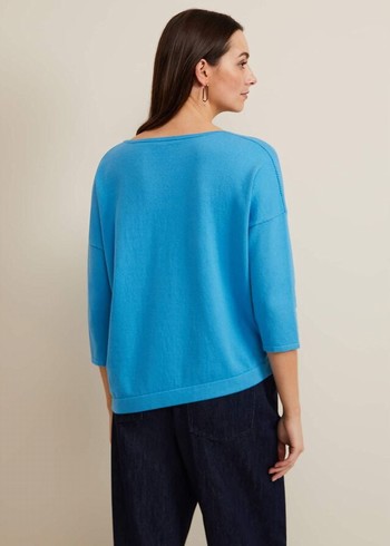 Phase Eight Georgia Ribbed Asymmetric Button Knitwear Blue Canada | BCZJTK-301